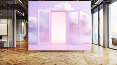 A door is open in front of a cloud Wall mural