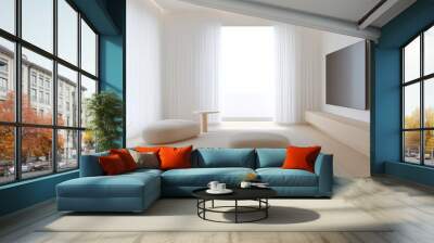 A living room with a white couch and two white pillows Wall mural