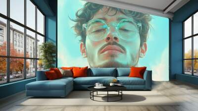 A man with glasses and a beard is looking at the camera Wall mural