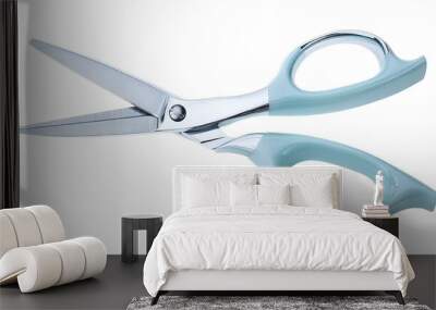 A pair of scissors with a silver handle and a green blade Wall mural