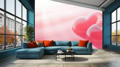 A pink background with two hearts on it Wall mural