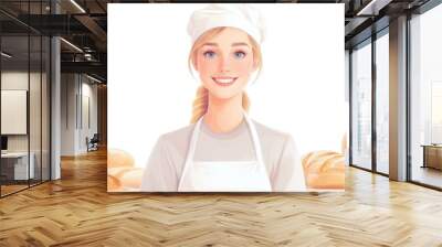 A woman in a white apron is smiling Wall mural