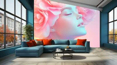 A woman with a flower crown on her head Wall mural