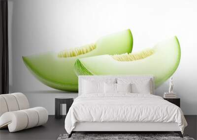 Two slices of green melon on a white background Wall mural