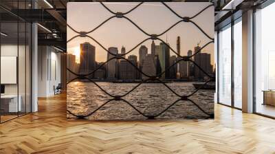 barbed wire fence view of Manhattan Wall mural