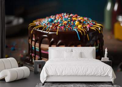 birthday chocolate Drip Cake with colorful sprinkles Wall mural