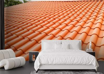 Closeup of new red color clay ceramic roof Wall mural