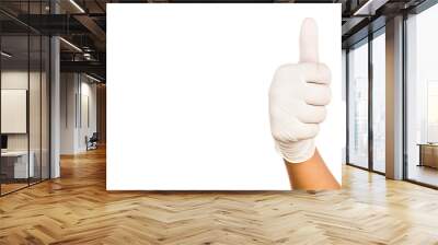 Hand in surgical latex glove gesture Thumbs up good Wall mural