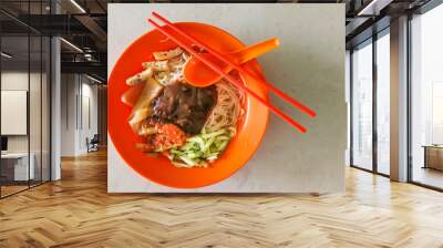 Sarawak bihun belacan with sotong, popular cuisine in Kuching Wall mural