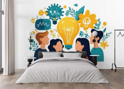 Flat Design Illustration of Diverse Leaders Brainstorming with a Growth Mindset Concept Wall mural