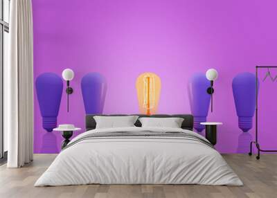 3d rendering out standing Light bulb on purple background.minimalist concept. Wall mural