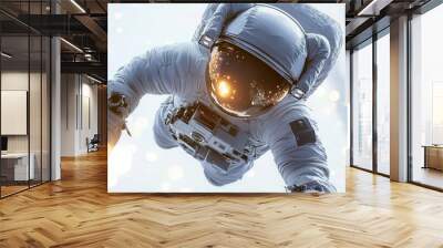 A 3D clipart of an astronaut in a spacesuit, in a bright space setting, white background, Wall mural