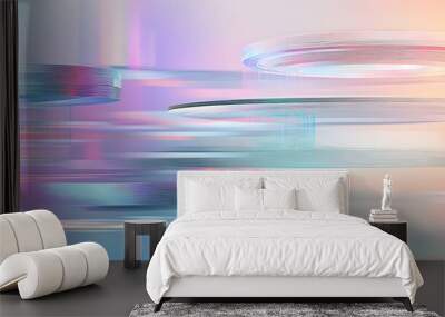 Floating holographic tech layers on a muted background with futuristic design Wall mural