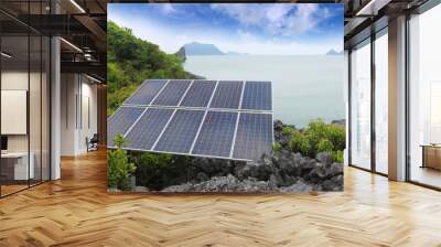 solar panel or photovoltaics module installed on the top of the mountain on the island Wall mural