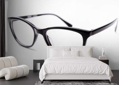 Stylish black eyeglasses with a modern design, perfect for fashion and eye protection. High-resolution image on a white background. Wall mural