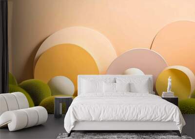 A colorful mix of brown and white Easter eggs, some nestled in a basket, hint at a delicious spring breakfast Wall mural