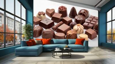 Delicious milk, dark, and white chocolate candies and truffles in a box, a decadent sweet treat Wall mural