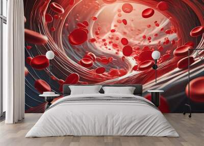 Sweet strawberry-like red blood cells flowing through a pink vein, a healthy pattern for life Wall mural