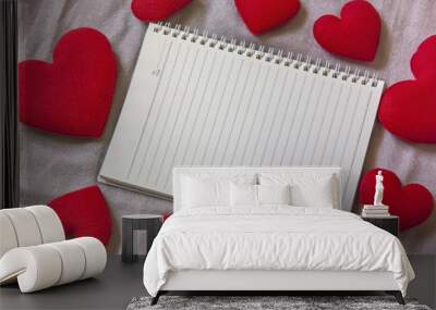 hearts on fabric background with blank note for text Wall mural