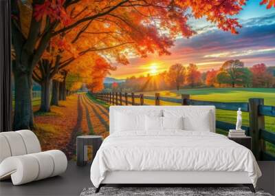 Autumn Sunrise in the Countryside. Wall mural