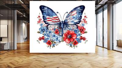 Beautiful Florals butterfly in back usa flag isolated on Transparency Background. Wall mural