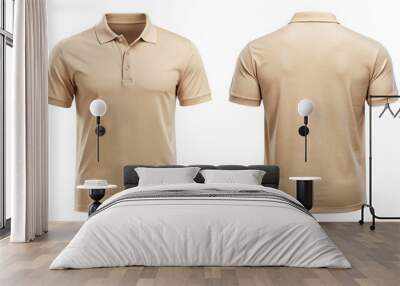 Blank Beige Polo Shirt Mockup - Front and Back View. Wall mural