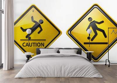 Caution Sign with Falling Man and Walking Man. Wall mural