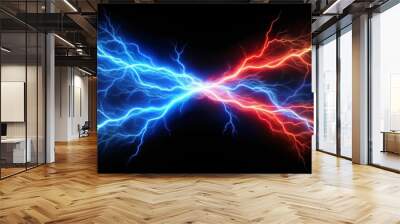 Clashing Lightning Bolts, Blue and Red Energy. Wall mural