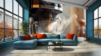 Coffee Brewing Close Up with Steam. Wall mural