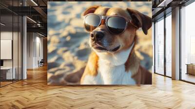 Cool Dog In Sunglasses On The Beach Wall mural