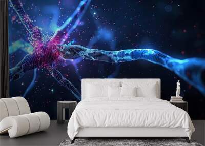 Periwinkle color digital hologram futuristic brain neuron link on a neuron connection, Artificial intelligence concept, isolated on black background Wall mural