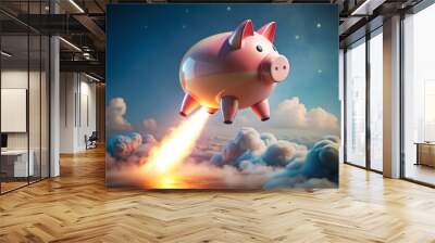 Piggy bank taking flight. financial success, growth, and investment. Wall mural