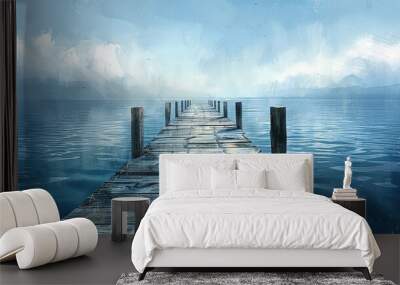 Quaint wooden docks stretching out over calm waters Wall mural