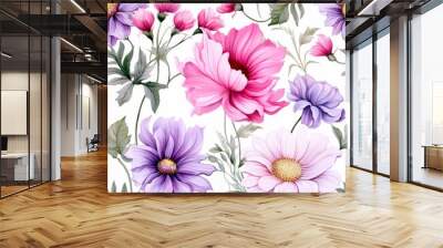 Seamless pattern with watercolor flowers. Hand-drawn illustration.
 Wall mural