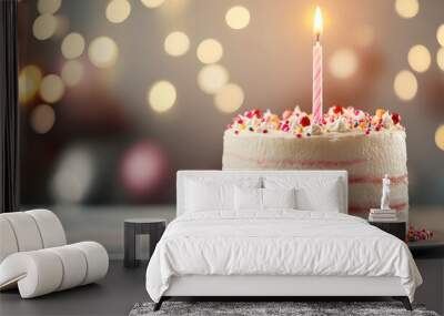 Whimsical Birthday Cake with Candle Flame Wall mural