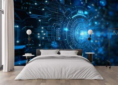 Abstract technology background in futuristic digital electronic circuit board. Concept of computer communication connection design tech, chip hardware business industry, integrated innovation network. Wall mural