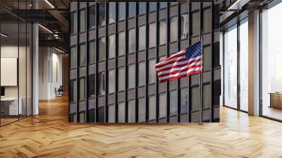 American national flags over the Chicago building cityscape, independence day or july 4 concept Wall mural