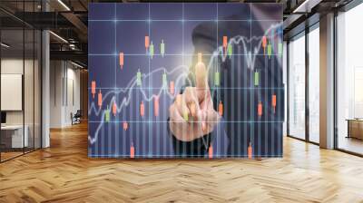 Businessman pointing or touching the trading graph of stock mark Wall mural