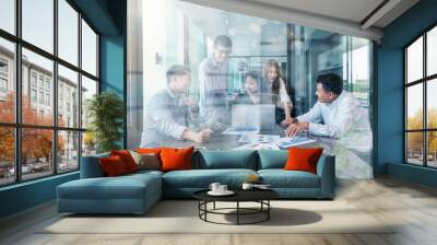 Group Of Asian and Multiethnic Business people with casual suit working and brainstorming together with technology computer in the modern Office, eople business group and entrepreneurship concept. Wall mural