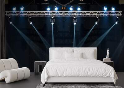 Luminous rays from concert lighting against a dark background, musical instrument concept Wall mural