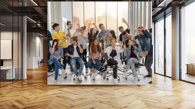 Portrait Group Of Asian and Multiethnic Business people with casual suit in happy action when project is completed Wall mural