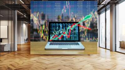 Stock exchange market trading graph over the screen of computer Wall mural