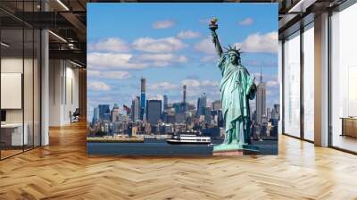 The Statue of Liberty over the Scene of New york cityscape river side which location is lower manhattan,Architecture and building with tourist concept Wall mural