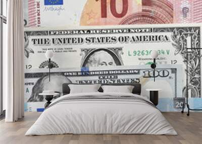 Euro bills and dollar bills for background Wall mural