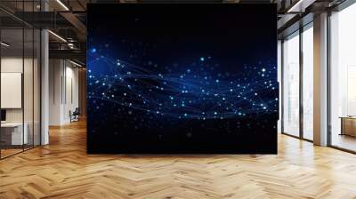 Blue abstract background with a cyber network grid and connected particles. Wall mural