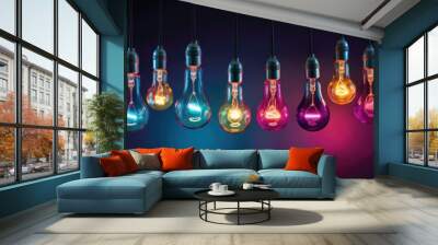 close-up of colorful light bulbs of different colors. concept of different ideas Wall mural