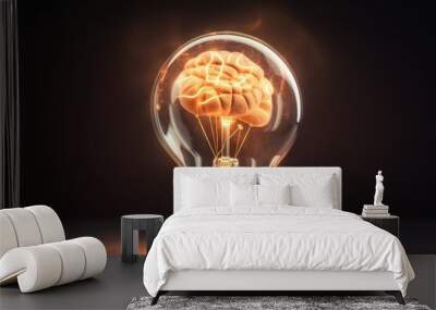 Creative idea with brain and light bulb illustration, idea generation business concept. Wall mural