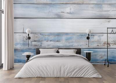 White and blue wood texture background. Wall mural