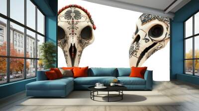 A collection of intricately designed bird skulls featuring unique patterns and textures, perfect for artistic and educational use. isolated on a transparent background Wall mural