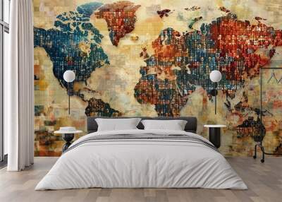 A graphic of a world map made of diverse faces emphasizing global inclusion Wall mural